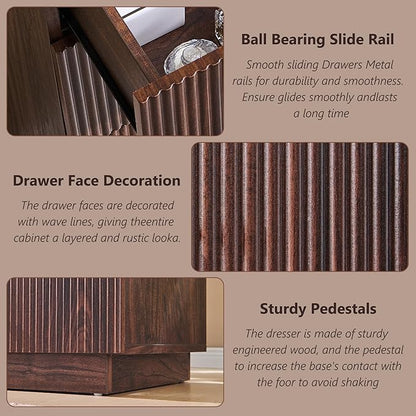 Fluted Dresser for Bedroom, 48" H 7 Drawer Dressers, Wood Tall Dresser Storage Organizer, Modern Bedroom Chest with Deep Storage for Closet Hallway, Entryway, Living Room, Brown