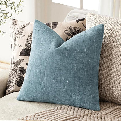 Foindtower Pack of 2 Textured Chenille Throw Decorative Pillow Covers Square Accent Solid Cushion Cover Neutral Farmhouse Pillow Case for Couch Sofa Bedroom Living Room 26x26 Inch,Light Blue