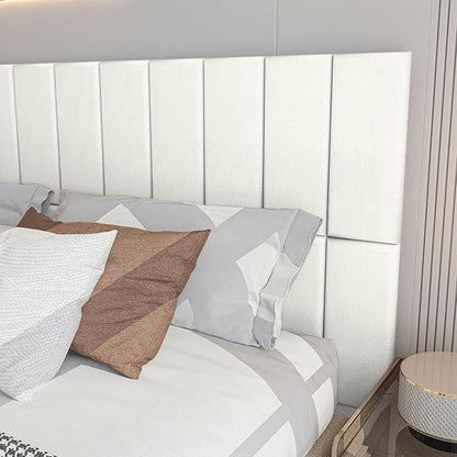 Art3d Peel and Stick Headboard for King, Full and Queen in Velvet Pearl, Pack of 12 Panels Sized 9.84" x 23.62", Soundproof Upholstered 3D Wall Panels