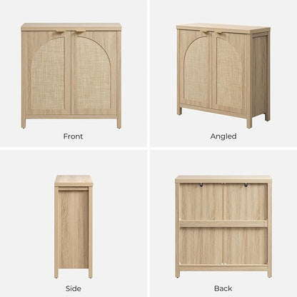SICOTAS 68" W Rattan Sideboard Buffet Cabinet with Storage Set of 2, Mid Century Modern Credenza with Arch Doors & Shelves Boho Coffee Bar Media Console Cabinets for Kitchen, Living Room, Entryway