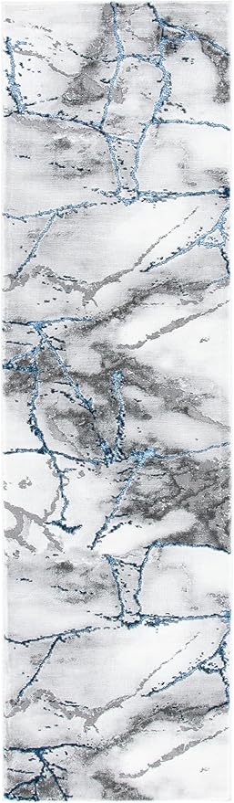 SAFAVIEH Craft Collection Runner Rug - 2'3" x 14', Ivory Grey & Blue, Modern Abstract Design, Non-Shedding & Easy Care, Ideal for High Traffic Areas in Living Room, Bedroom (CFT877M)