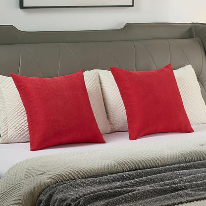 FUTEI Christmas Red Chenille Throw Pillow Covers 26x26 Inch Set of 2,Soft Wide Chevron Textured Euro Pillow Shams,Farmhouse Home Decor for Couch Bed Living Room