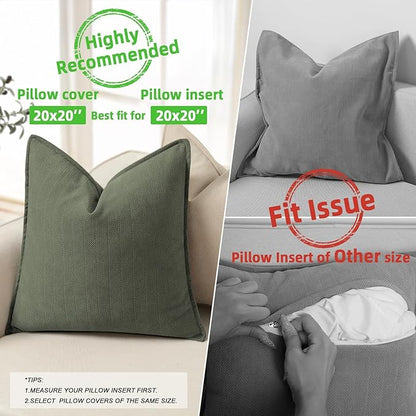 ZWJD Army Green Pillow Covers 20x20 Set of 2 Chenille Throw Pillow Covers with Elegant Design Soft and Luxurious Decorative Throw Pillows for Couch, Bed, and Home Decor