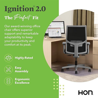 HON Ignition 2.0 Mid Back Task Chair, Spectrum Mesh, Standard Synchro-Tilt Control, Office Chair with Lumbar Support, Height and Width Adjustable Arms, Titanium Frame, Onyx