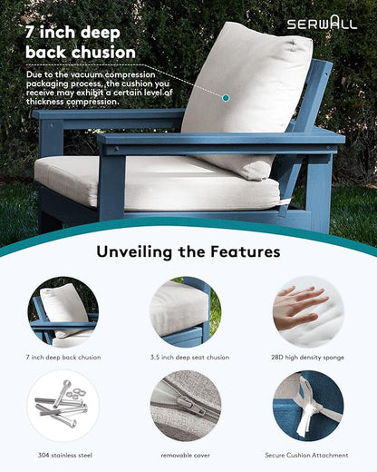 SERWALL HDPE Patio Sofa Set, 4-Piece Sectional Outdoor Furniture Set, All Weather Outdoor Couch Set Patio Furniture Set for Deck, Lawn, Blue Frame with Khaki Cushion