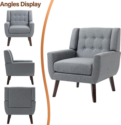 Accent Chairs Set of 2, Modern Fabric Armchairs for Living Room, Comfy Upholstered Arm Chairs Tufted for Indoor Bedroom Office Room (Gray)