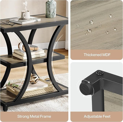 Tribesigns End Table with Storage, 3-Tier Side Table with Geometric Metal Design, Industrial Nightstand for Small Spaces, Living Room, Bedroom, Study Room (1, Grey)