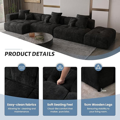 WJShome 144" Sectional Couches for Living Room,Modular Sectional Sofa, U Shaped Couch, Linen Deep Seat Cloud Couches with Pillow for Living Room,Black