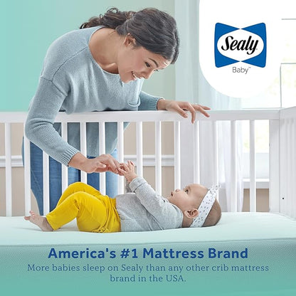 Sealy Baby Cozy Brilliance Breathable Crib Mattress, GREENGUARD GOLD Certified, Made in USA, Firm Dual Firmness, Toddler Bed Fit, Rayon, Waterproof, Non Toxic, Washable Zip Cover, 52” x 28