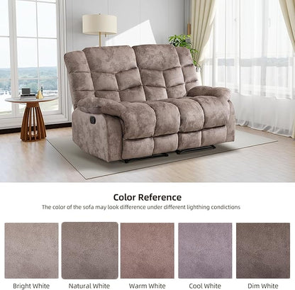 EBELLO Manual Recliner Couch Set, Soft Fabric Reclining Living Room Set, Included Single Recliner Chair and Loveseat Sofa, Light Brown