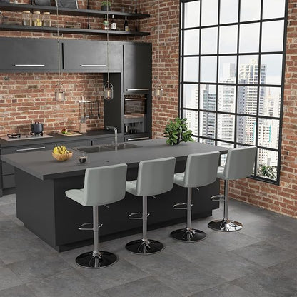 COSTWAY Bar Stool, Modern Swivel Adjustable Height PU Leather Barstools with Back, Square Armless Counter Height Bar Chair for Kitchen Island Dining Living Bistro Pub Counter, Grey