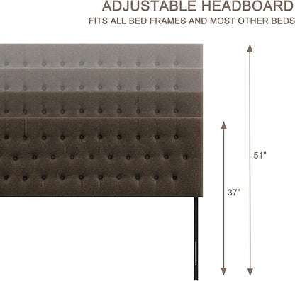 Tufted Upholstered Headboard California King, Solid Wood Head Board with Durable Metal Legs, Adjustable Height Bed headboard from 37” to 51” Fabric Headboard in Button Design, Chocolate