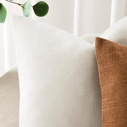 Foindtower Pack of 2 Soft Textured Chenille Throw Decorative Pillow Covers Square Accent Solid Cushion Cover Neutral Farmhouse Pillow Case for Couch Sofa Bedroom Living Room 22x22 Inch, Ivory White