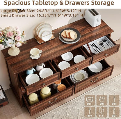 Bedroom Dresser Sets, 54" Wide 7 Drawers Dresser and 37" Tall 4 Drawers Dresser, Wooden 2 Piece Bedroom Furniture Set, Chest of Drawer for Bedroom, Home, Living Room, Hallway, Brown