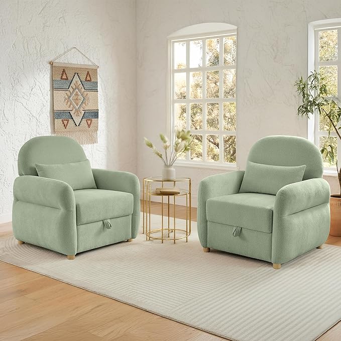 33.5" Mordern Accent Chairs,Reading Chair with Storage,Single Sofa in Chenille Fabric for Living Room, Bedroom and Compact Spaces. (Green)