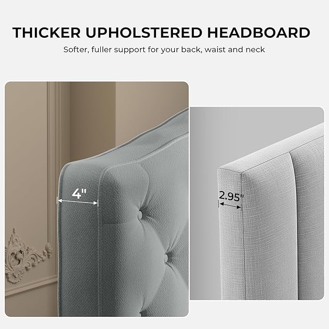 Upholstered Headboard Queen Size with 4" Thickened High-Density Sponge, Modern Button-Tufted Queen Headboard Only, Luxury Chenille Fabric, Adjustable Height, Easy Assembly, Grey