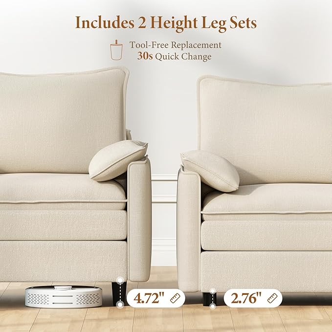 Vesgantti 108" V-Shaped Corner Couch Sectional, 7 Seat Customizable Modular Cloud Couches with Movable Ottoman, Chenille Deep Seat Sofa Set with Chaise for Living Room, Bedroom and Apartment, Beige