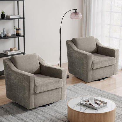 UIXE Swivel Accent Chairs Set of 2, Chenille Upholstered Arm Chair for Living Room, Modern Club Armchair Comfy Single Sofa Bedroom Reading Seat with Lumbar Pillow - Sand