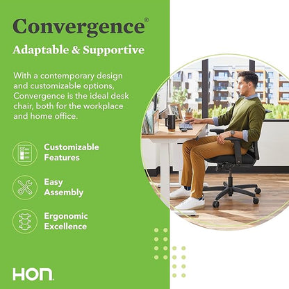 HON Convergence Ergonomic Office Chair, Breathable Back Support Mesh, Adjustable Arms, Computer Chair with Lumbar Support, Rolling Swivel Wheels, Comfortable Synchro-Tilt Recline, Fabric, Iris