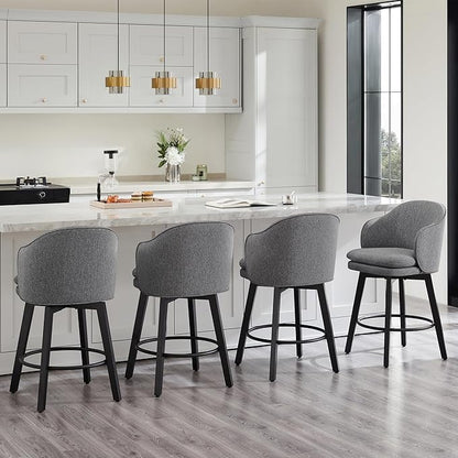 Counter Height Barstools 26 inch Upholstered Swivel Bar Stools with Back and Wood Legs for Kitchen Island,Set of 4,Dark Grey Fabric