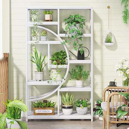 Tribesigns Bookshelf Industrial 5 Tier Etagere Bookcase, Freestanding Tall Bookshelves Display Shelf Storage Organizer with 9-Open Storage Shelf for Living Room, Bedroom (White, 2 Pack)