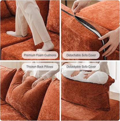 104'' Modular Sectional Sofa with All Seats Storage,Oversized 3-Seater Comfy Cloud Couches with Deep Seat,Big Couch for Living Room,Bedroom,Velet,Orange