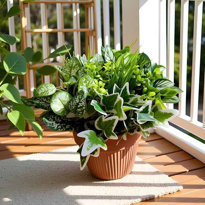 Artificial Plants Outdoor 10 Bundles(Artificial Greenery Fake Plants, Large Bunches Faux Plants with Stems and Plastic Leaves, Outdoor Bushes for Patio Front Porch Yard Garden Decor)