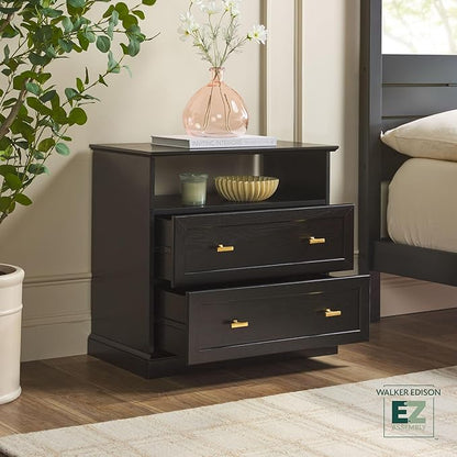 Walker Edison Clyde EZ Assembly Rustic 2-Drawer Open-Cubby Nighstands End Side Tables Living Room Bedroom Storage, Black