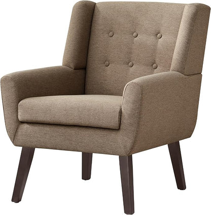HUIMO Accent Chairs for Living Room,Linen Button-Tufted Upholstered Armchair with Wooden Legs,Comfy Mid Century Modern Chair for Bedroom Apartment Waiting Room Brown
