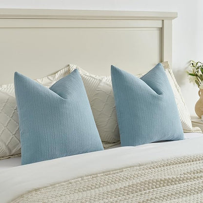 FUTEI Denim Blue Decorative Throw Pillow Covers 22x22 Inch Set of 2,Soft Cozy Wheat Ear Striped Patterns Cushion Cases,Modern Home Decor for Couch Bed Living Room