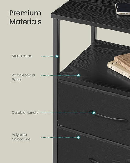 SONGMICS BELLAH Collection - Nightstand with Charging Station and App-Controlled Adjustable LED Lights, Bed Side Table, 3 Drawer and 1 Open Shelf, Bedroom, Ink Black and Ebony Black ULGS303BH01S
