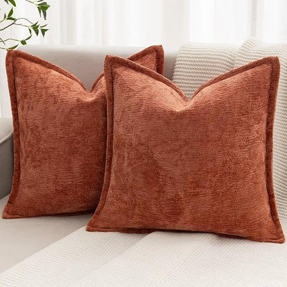 Burnt Orange Fall Decorative Throw Pillow Covers 26x26 Inch Set of 2 Cozy Soild Chenille Cushion Cases Soft Textured Square Couch Pillows Cover Boho Accent Farmhouse Pillowcases for Bed