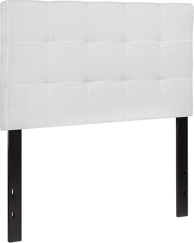 EMMA + OLIVER Quilted Tufted Upholstered Twin Size Headboard in White Fabric