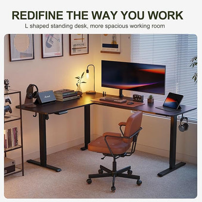 BANTI L-Shaped Standing Desk - 63 x 55 Inch Adjustable Corner Standing Desk with Charging Station - L Shape Sit Stand Table with Memory Controller, Splice Board for Home Office