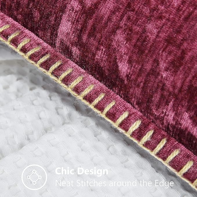 decorUhome Christmas Chenille Soft Throw Pillow Covers 22x22 Set of 2, Farmhouse Velvet Neutral Decorative Euro Pillow Covers with Stitched Edge for Couch Sofa Bed Home Decor, Rhododendron