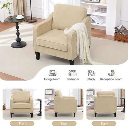 Accent Chairs Set of 2, Upholstered Living Room Chairs with Side Pocket, Mid Century Modern Reading Chair for Bedroom, Comfy Armchair Single Sofa Side Chair for Office, Small Room, Light Brown