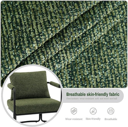 Accent Chairs Set of 2 for Living Room, Mid Century Modern Upholstered Reading Armchairs for Bedroom, Office, with Comfy Chenille Cushion & Metal Frame, Green