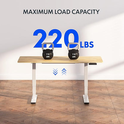 FlexiSpot E6 Solid Wood 3-Stage Dual Motor 48 x 24 Electric Standing Desk, Holds 220 lbs, Adjustable Height w/ Memory Presets, Butcher Block Rubberwood Desktop & White Frame, Ships in 2 Boxes