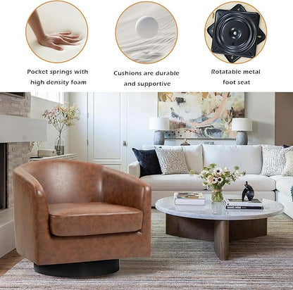 Lumibee Swivel Accent Chairs Set of 2, Faux Leather Swivel Barrel Chairs for Living Room, Modern Comfy Upholstered Round Armchairs Single Sofa Chairs for Bedroom, Club-Coffee