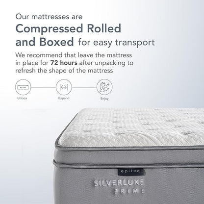 EPITEX Silverluxe Prime King Size Mattress, 12 Inch Gel Memory Foam King Mattress in a Box, Individual Pocket Spring for Low Motion Transfer, Medium Firm Mattress, Gray