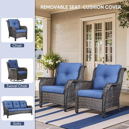 8-Piece Outdoor Patio Cushion Set - Fade & Water Resistant with Removable Olefin Cover, 22x24x4 Inch Memory Foam Cushions for Wicker Sectional Sofa – Blue/Buckle