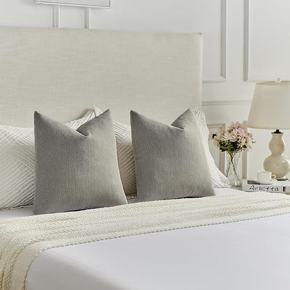 FUTEI Smoke Gray Chenille Decorative Throw Pillow Covers 22x22 Inch Set of 2,Soft Cozy Faux Linen Textured Cushion Case,Farmhouse Home Decor for Couch Living Room