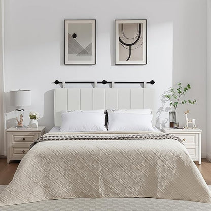UEV King Headboard Only, Wall Mounted Hanging Upholstered Bed Head Board, Modern Vertical Channel Design of Fine Linen, Elegant Light Yellow Fluted Headboard for Bedroom (Light Yellow, Queen Size)