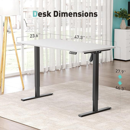 One-Piece Electric Standing Desk, 48 x 24 Inch Adjustable Height Sit to Stand Up Desk for Home Office, Work & Study, Black Frame & White Desktop (2 Packages)