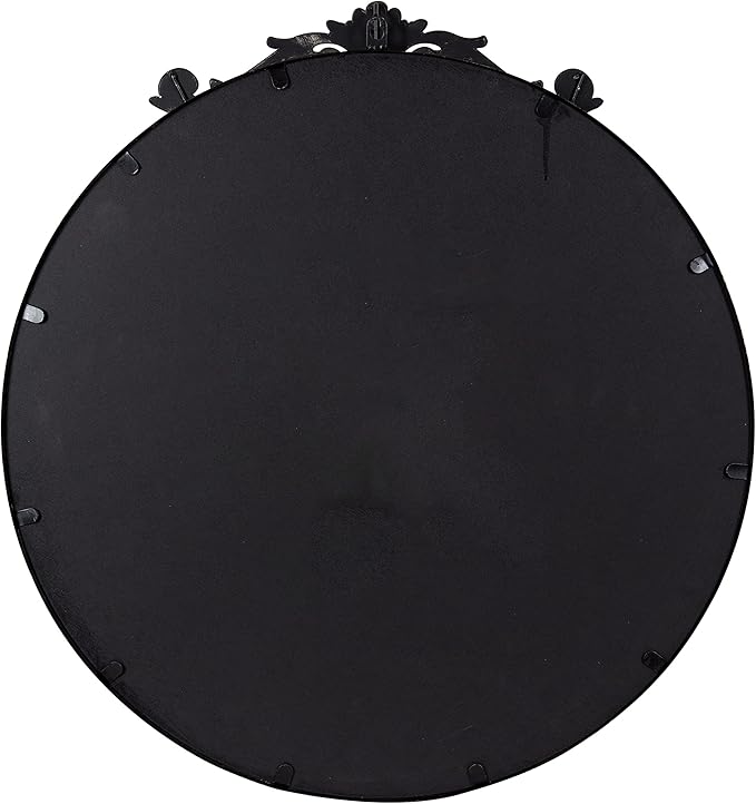 Kate and Laurel Arendahl Ornate Glam Round Mirror, 24 Inch Diameter, Black, Dramatic Baroque Style Wall Mirror for Vintage Antique Inspired Home Decor Aesthetic