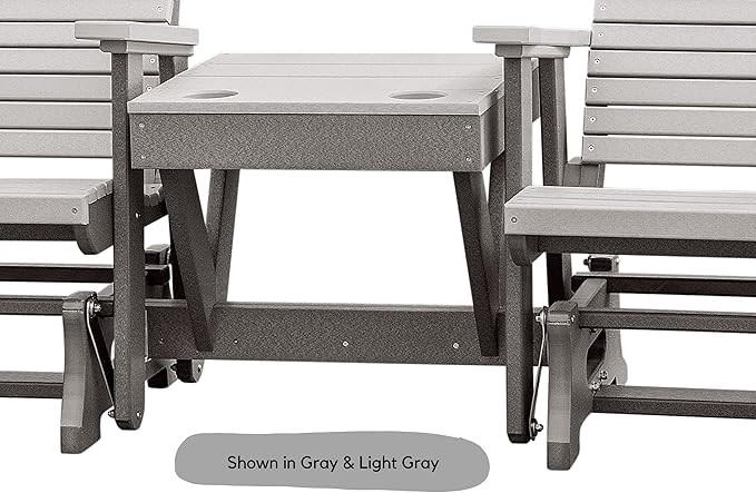 DutchCrafters Modern Horizontal Slat High Back Poly Double Glider Chairs with Center Table Outdoor Patio Furniture (White & Weatherwood)