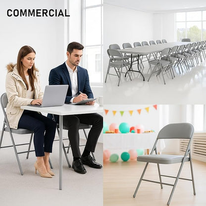 SEALAMB 30 Pack Grey Folding Chairs with Padded Seats & Cushion, Durable Metal Foldable Chairs for Wedding Party, Commercial Chairs for Office School Church Events, 330lb Capacity (Grey-PU, 30 Pack)
