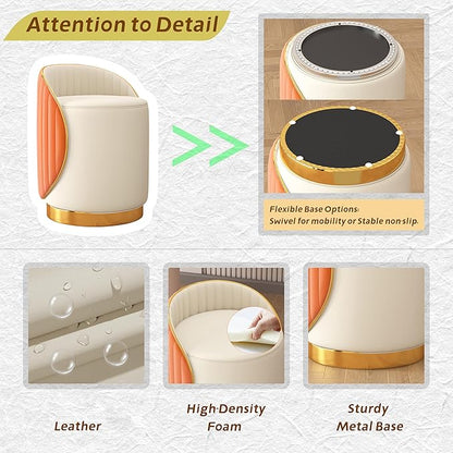 Swivel Round Vanity Stool - with Back Modern Comfy Vanity Chair/upholstered Ottoman Living Room Bedroom Makeup Chair,Brown