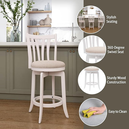 Hillsdale 25.5" Savana Wood Swivel Counter Height Stool, White