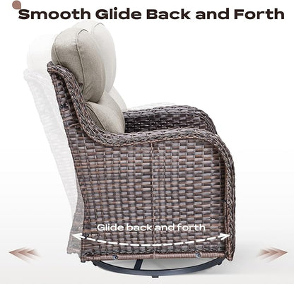 Rilyson Wicker Outdoor Patio Furniture Set - 8 Piece Patio Conversation Sets with Swivel Rocker Chairs, Ottomans, Sofa and Table, 6 inch Cushions, Deep Seating, for Porch Deck Brown/Beige